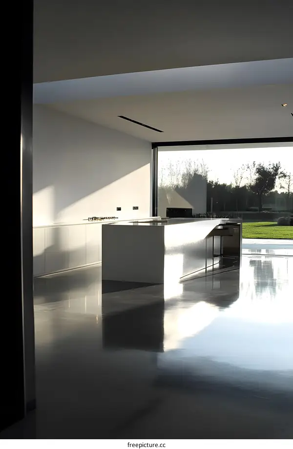 Modern Kitchen Interior Design with Large Window