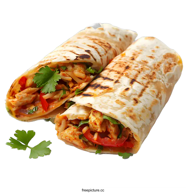 [Transparent Background PNG]Two chicken burritos on a white background
