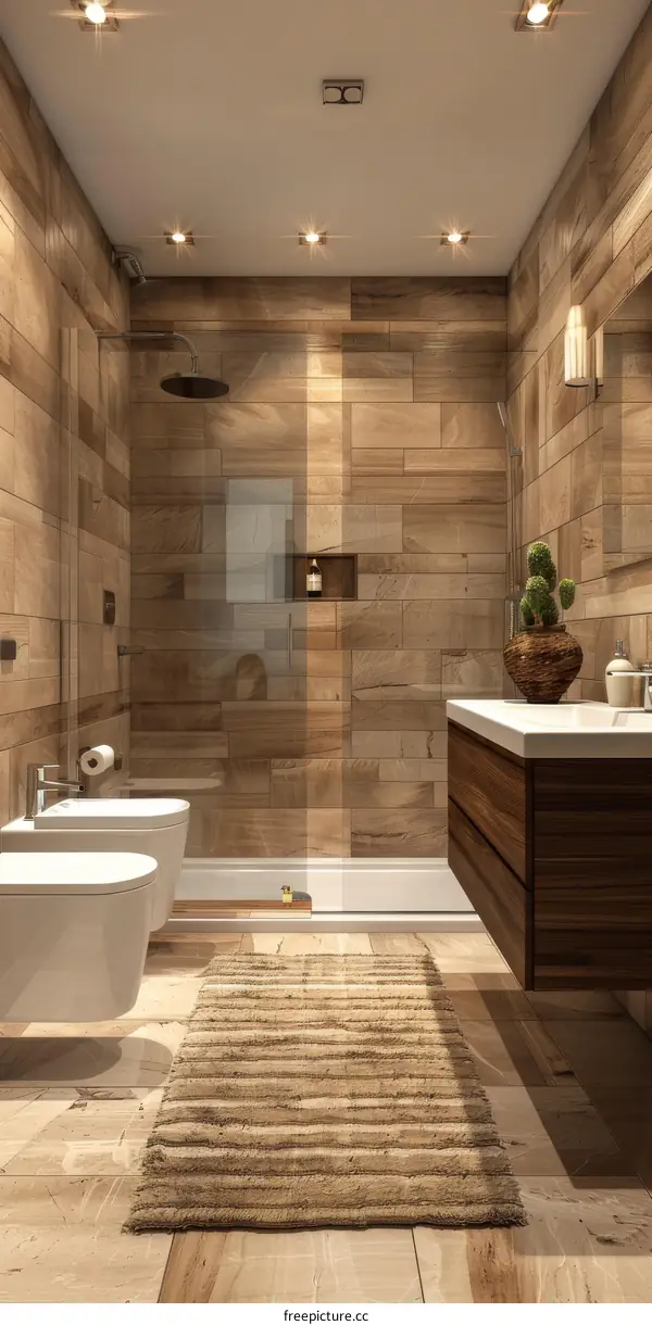 Modern Contemporary Bathroom Design with Wood Tones