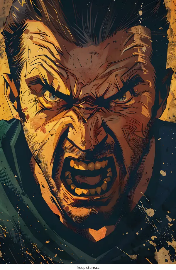 Close-up of a mans face with a grimace on his face