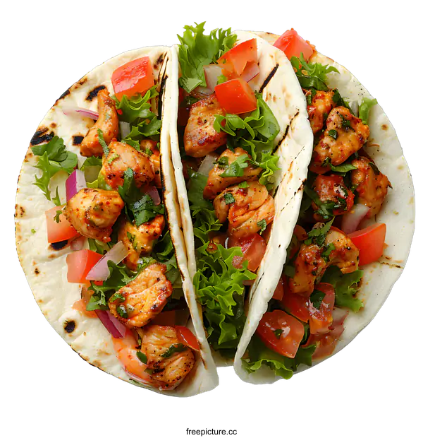 [Transparent Background PNG]Chicken Tacos With Lettuce, Tomato And Onion