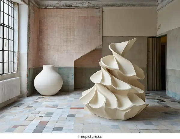Abstract Sculpture in Abandoned Building Interior