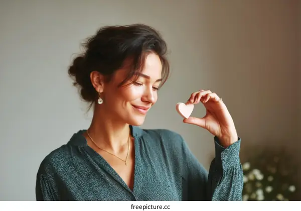 Woman Holding a Heart-Shaped Object
