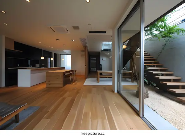 Modern Minimalist Interior Design with Wooden Flooring and Glass Doors
