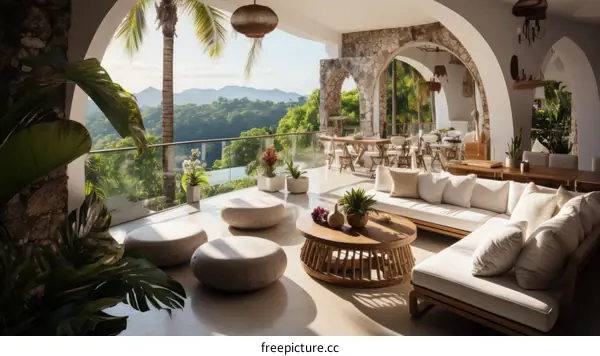 Modern villa terrace with amazing jungle and ocean views