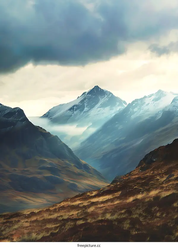 Mountain Landscape With Fog and Snow