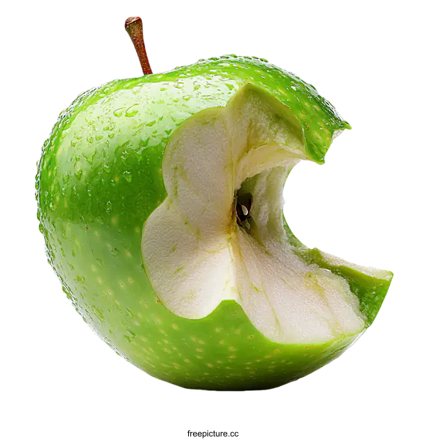 [Transparent Background PNG]Close Up of a Biting Green Apple