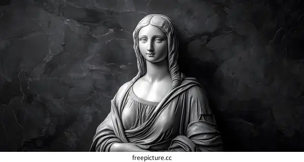 Marble Statue of a Woman With Long Hair Against a Rough Wall