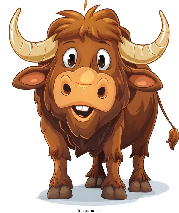Cute Cartoon Brown Yak Illustration