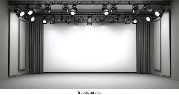 Empty Stage With Lights And Curtains