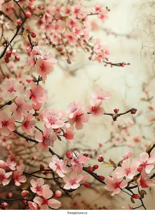 Delicate Pink Cherry Blossoms on a Soft Beige Background