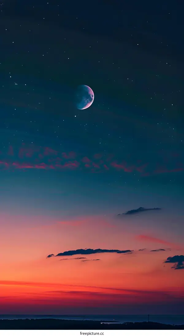 Night Sky with Crescent Moon and Stars