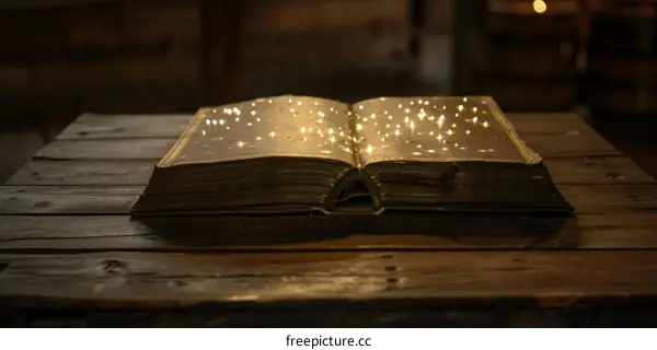 Open book with magic glowing lights