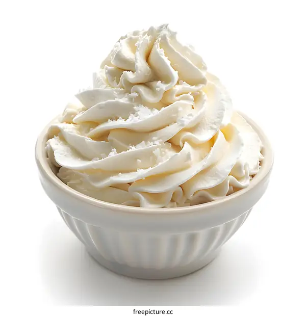 Whipped cream in white bowl