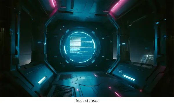Futuristic Sci-Fi Spacecraft Interior with Holographic Interface