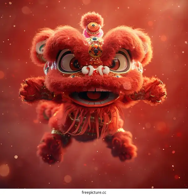 Festive Lion Dance Depicted in 3D Illustration