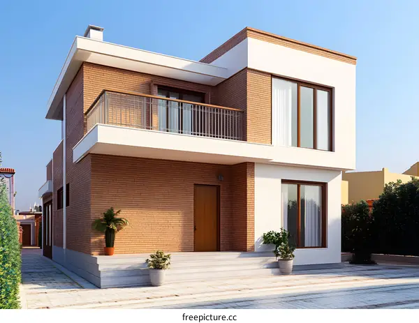 Modern Brick House with Balcony and Yard