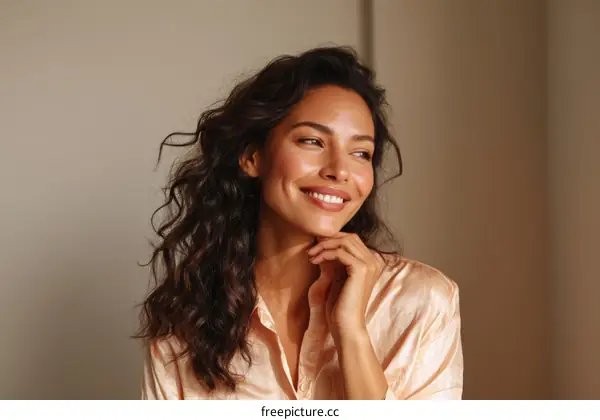 Smiling Woman with Beautiful Curly Hair
