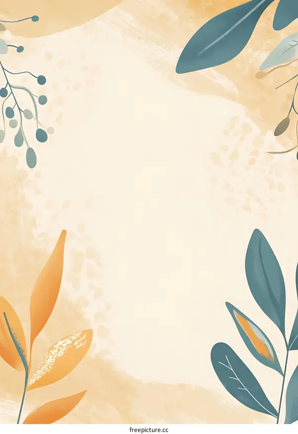 Abstract Beige Background with Watercolor Leaves and Branches