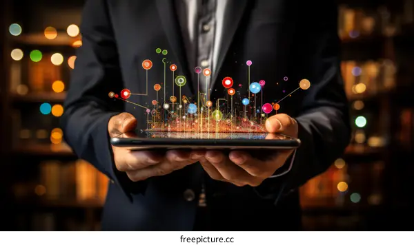 Businessman Using Augmented Reality Tablet for Data Visualization