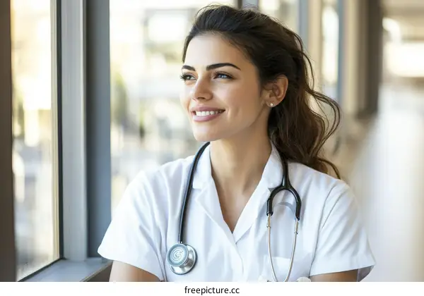Female Doctor Contemplating at Window