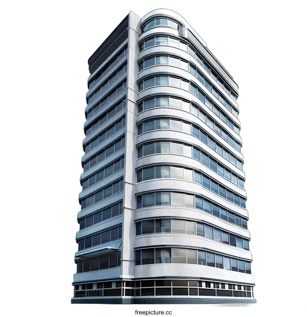[Transparent Background PNG]Modern Office Building Exterior with White Walls and Blue Windows