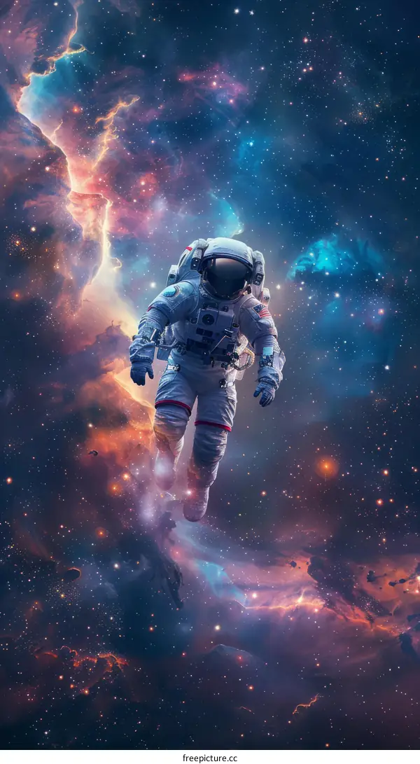 Astronaut in spacesuit floating in the vastness of space