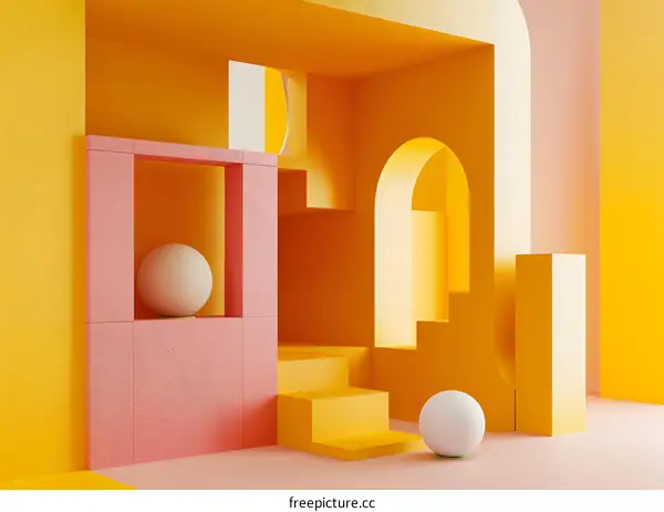 Abstract 3D Yellow and Pink Geometric Shapes Background