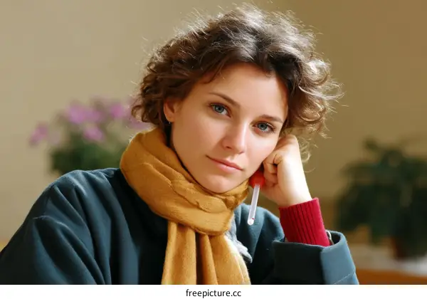 Thoughtful Woman in a Cozy Outfit