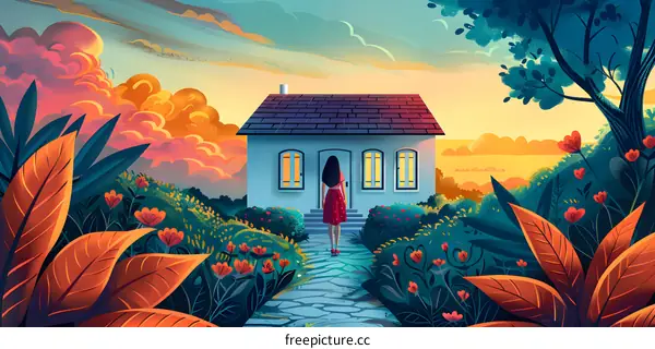 girl standing in front of house