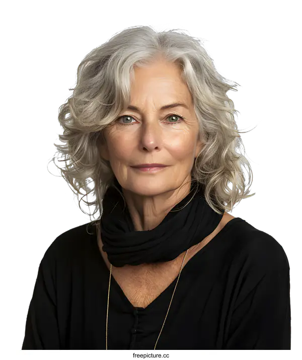 [Transparent Background PNG]Portrait of a Senior Woman with Gray Hair