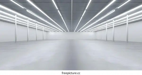 Empty White Room With Fluorescent Lights