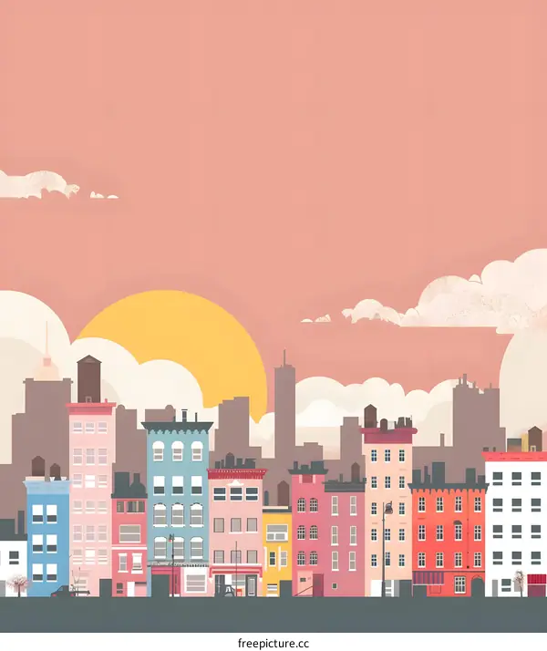 Colorful Cityscape Illustration With Sunset