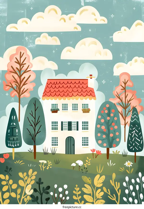 Cute House in the Forest Illustration