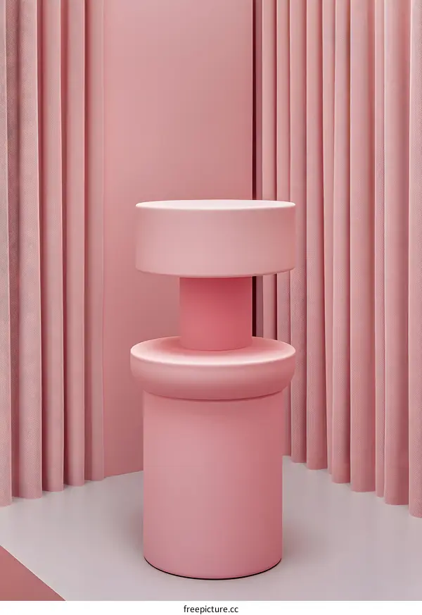 Pink Cylindrical Display Stand With Curtains