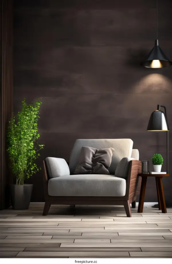 A comfortable armchair in a dark room