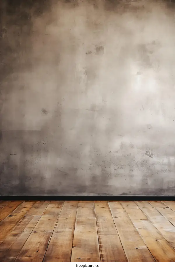 Minimalist Empty Room with Concrete Wall and Wooden Floor