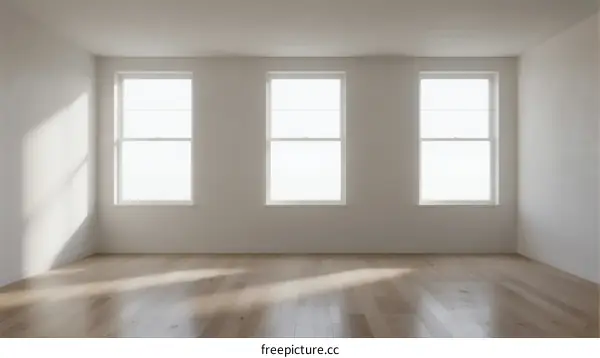 Empty room with three windows and wooden floor