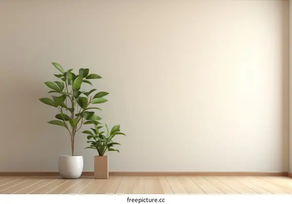 Two rubber plants in front of the wall