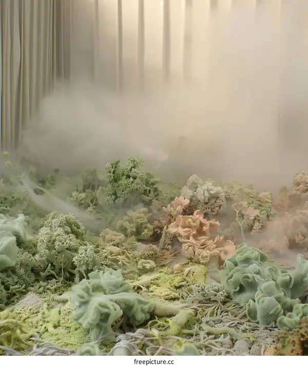 Abstract Art with Green and Beige Textures in Fog