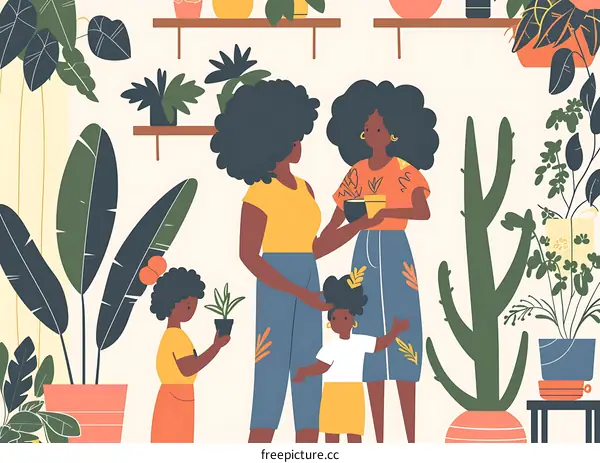 Happy Black Family Shopping for Plants at Garden Center