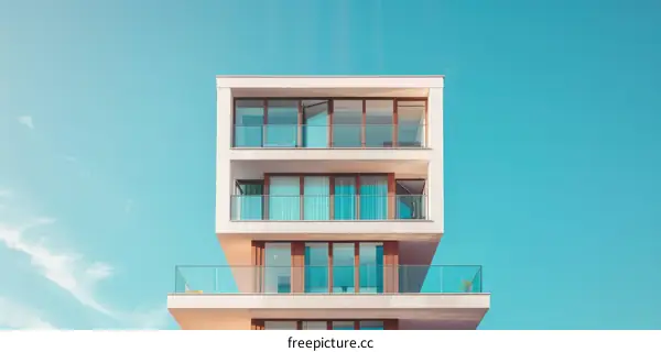 Modern Minimalist Apartment Building with Glass Windows and Balconies