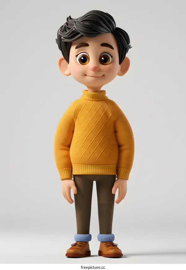 3D rendering of a cute cartoon boy