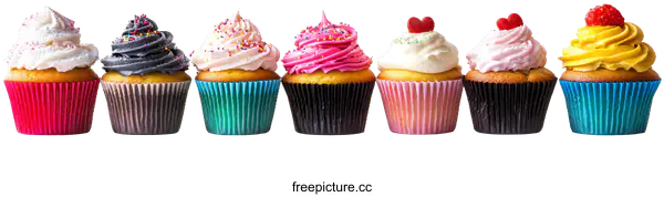 [Transparent Background PNG]Colorful Cupcakes in a Row