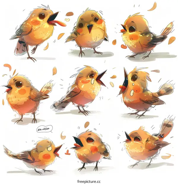 Nine Adorable Cartoon Bird Illustrations