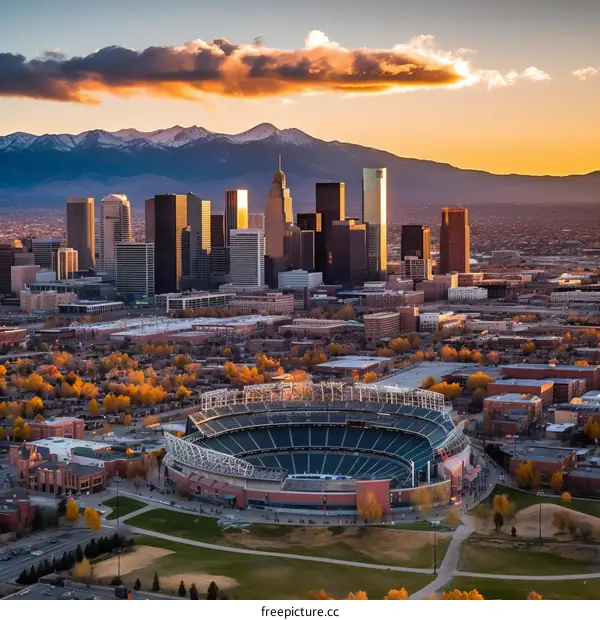 Aerial view of Empower Field at Mile High, a stadium in Denver, Colorado, United States