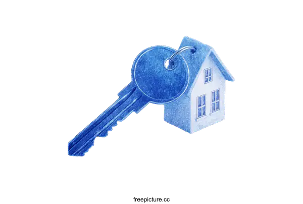 [Transparent Background PNG]Blue Key and Miniature House Illustrative Representation of Home Ownership