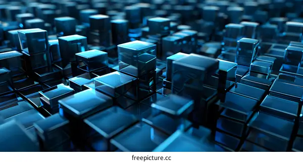 Abstract Blue Cubes 3D Render