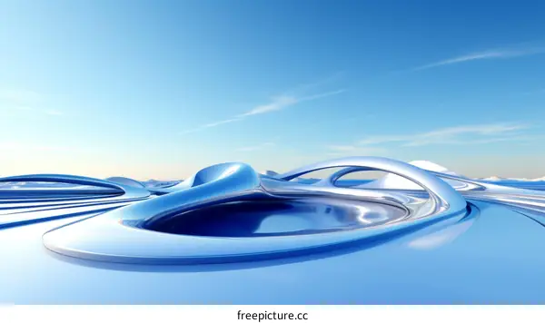 Blue futuristic landscape with smooth shapes