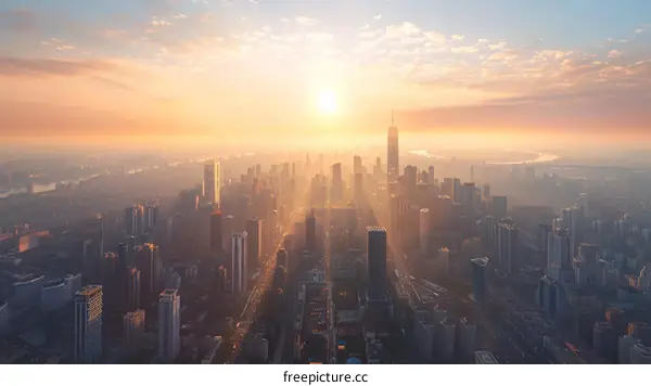 Sunrise over a Modern Metropolis Cityscape